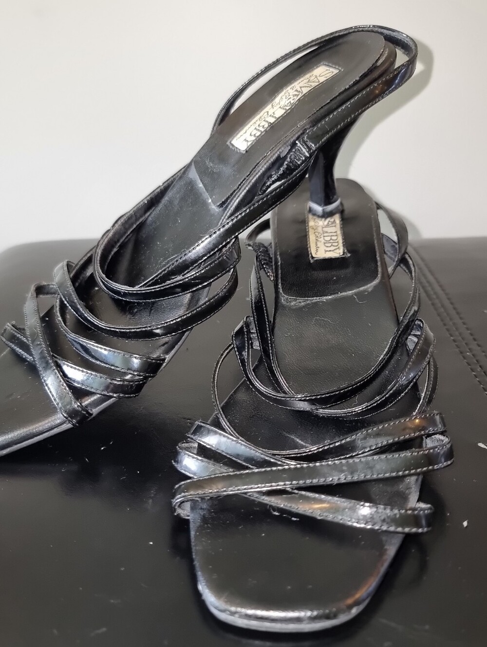 Sam & Libby Black Patent Strappy Slingback Sandals